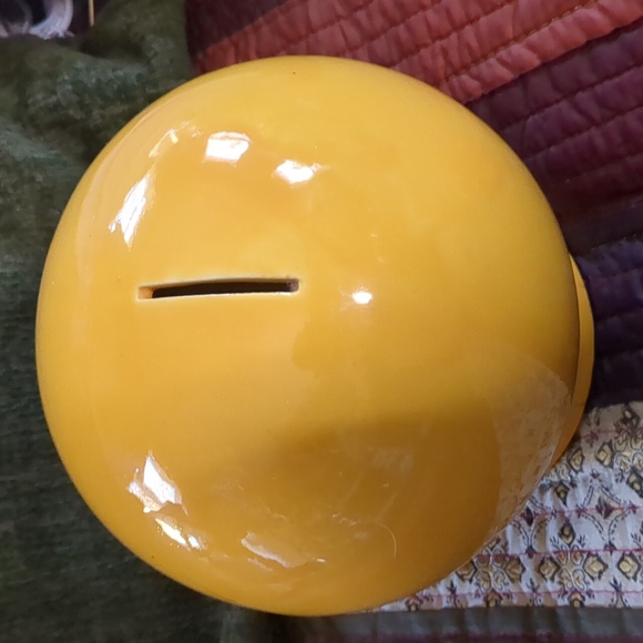 vintage McCOY Smiley Face coin bank heavy glazed ceramic removable bottom 10/10 - Picture 3 of 6